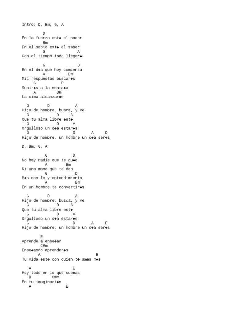 Hijo De Hombre Acordes Y Letra