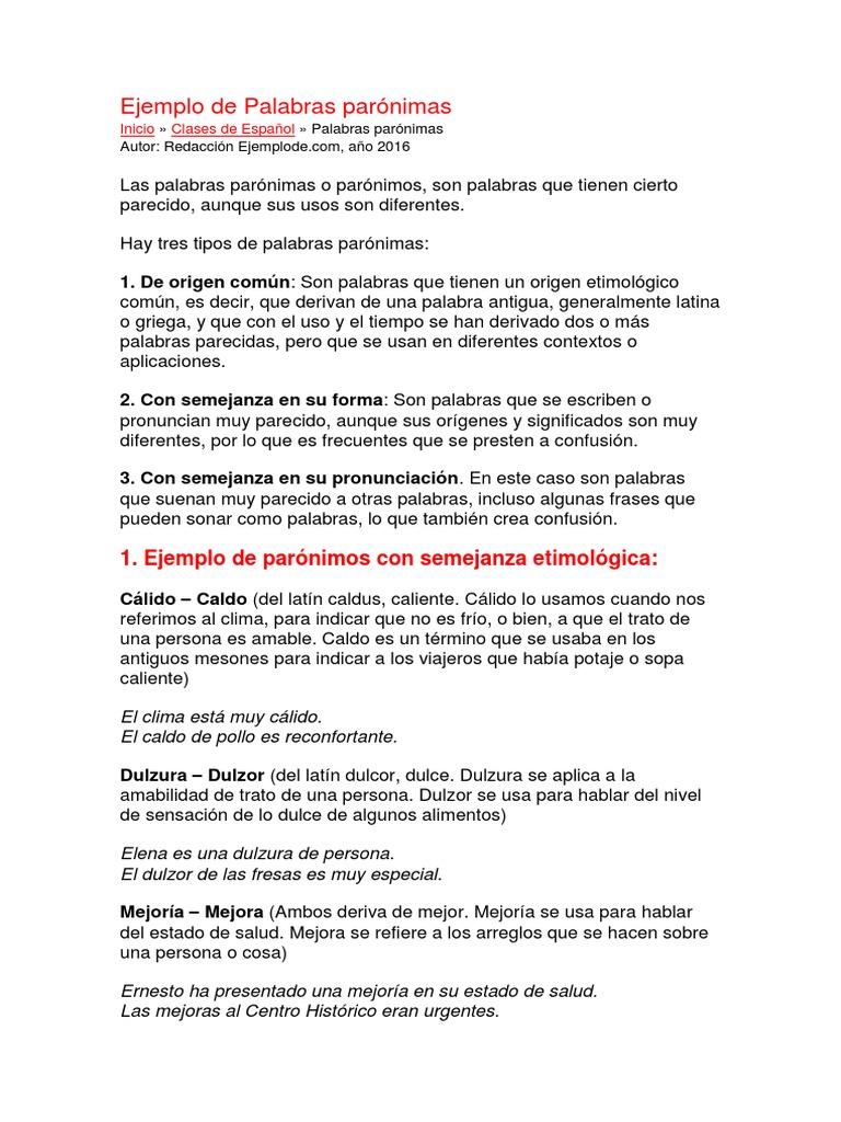 Ejemplo de Palabras Parónimas | PDF | Actitud (psicología) | latín