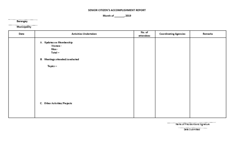 Senior Citizen Accomplishment Report 2019 | PDF