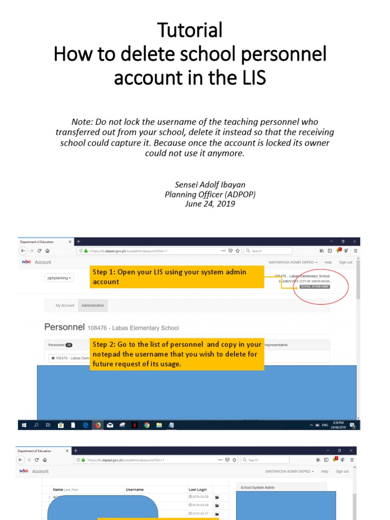 Tutorial How To Delete Personnel in The LIS | PDF
