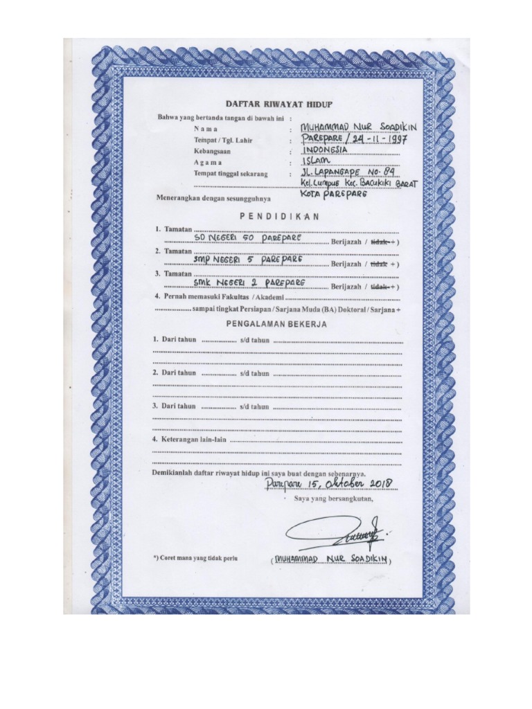 Daftar Riwayat Hidup Pdf