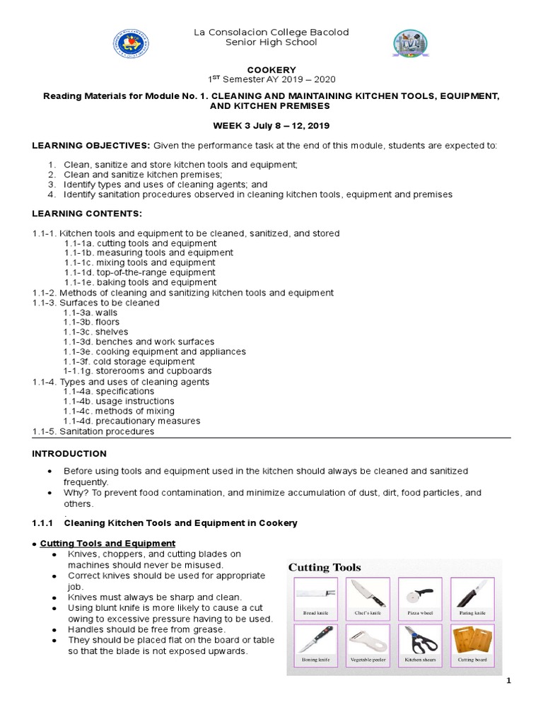 2 RM Module 1 Cleaning and Maintaining Kitchen Tools Equipment and