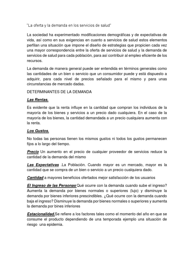 Oferta y demanda en servicios de salud | PDF | Oferta y demanda ...