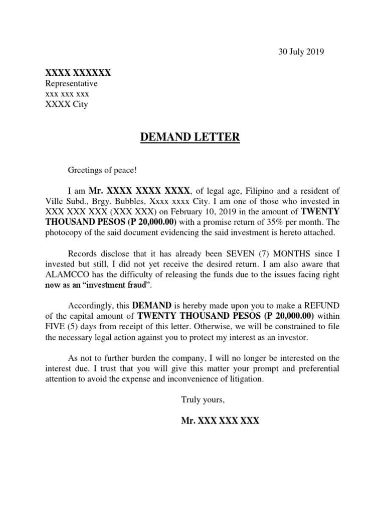 Business investment letter sample picture