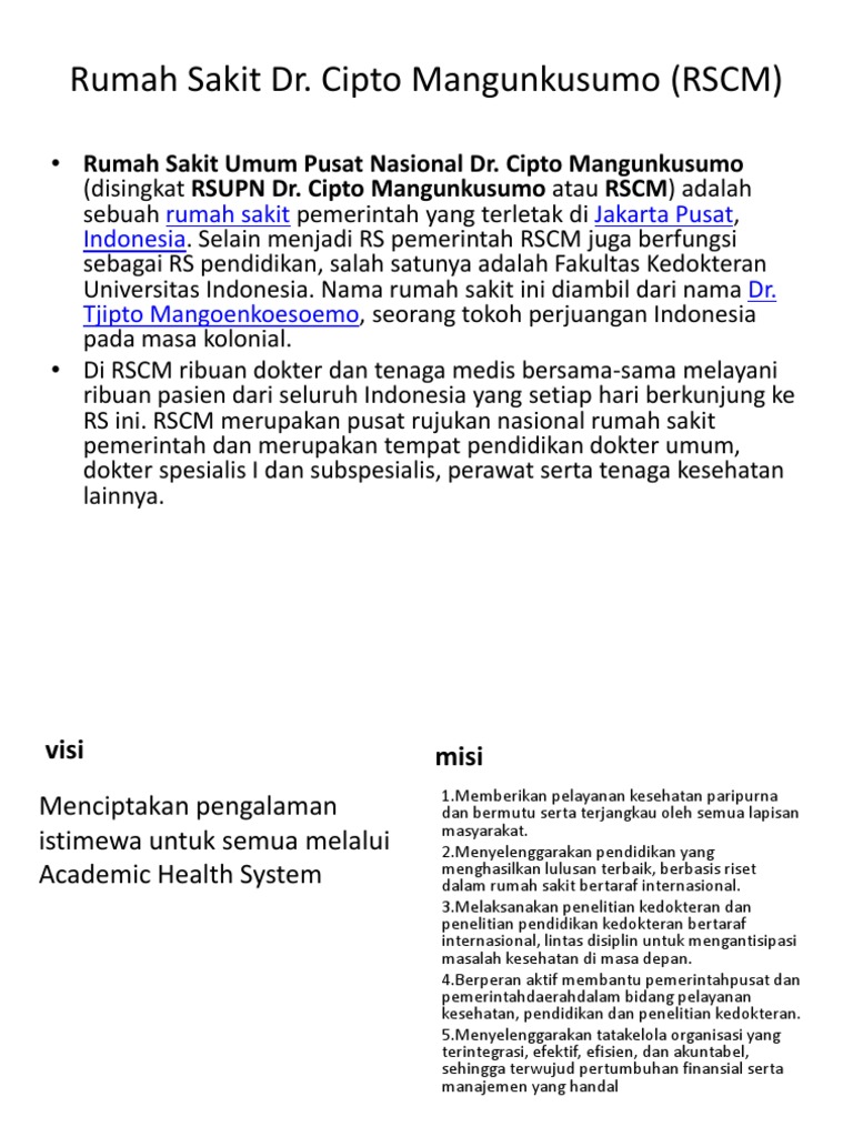 Visi dan Misi RSCM 2025 | PDF