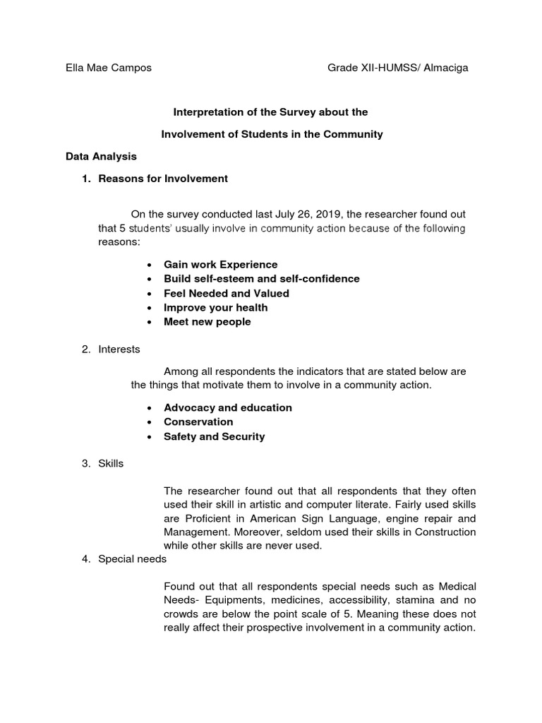 Student Community Involvement Survey | PDF