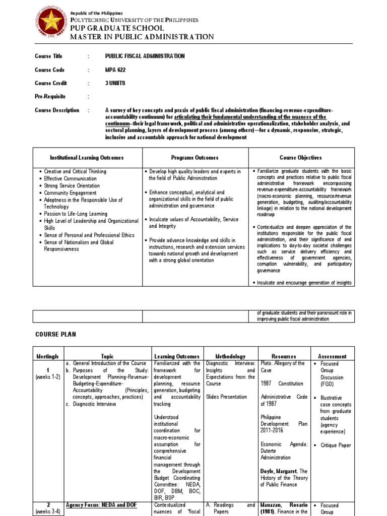 Syllabus Fiscal Admin PDF Public Administration Budget