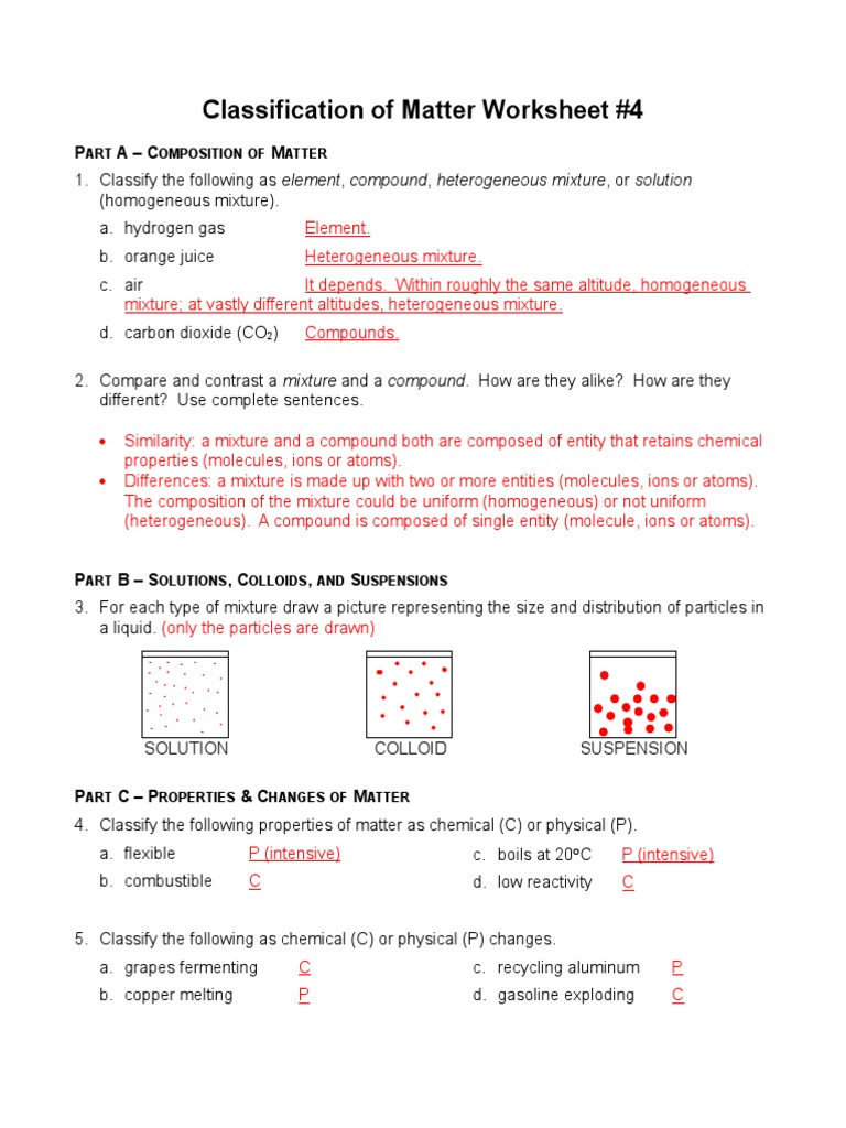 Classification of Matters Worksheet 21 Answers  PDF Within Solutions Colloids And Suspensions Worksheet