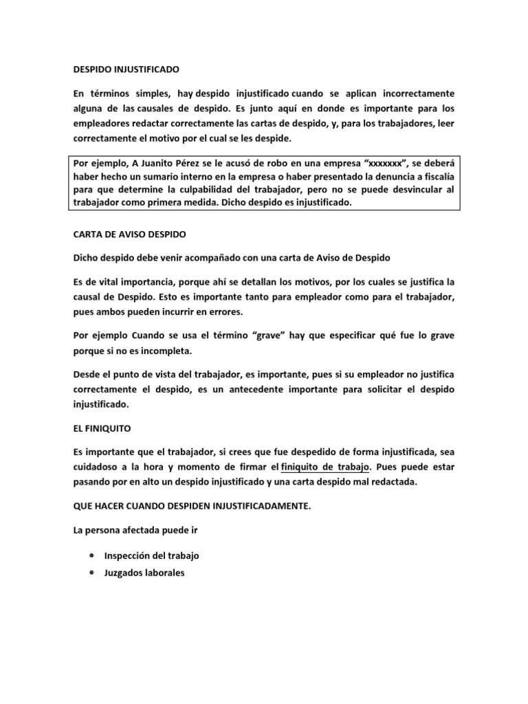 Carta de despido injustificado en colombia