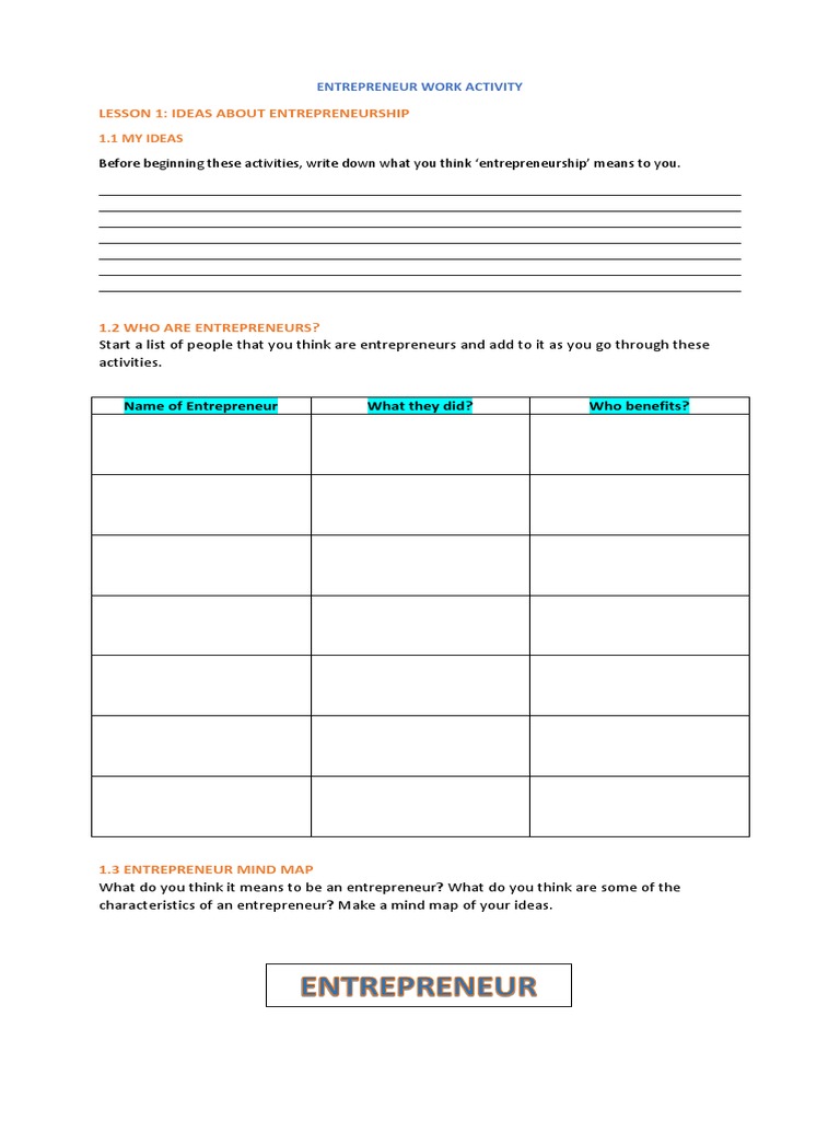 Entrepreneurial Activity Workbook | PDF | Entrepreneurship | Business Plan