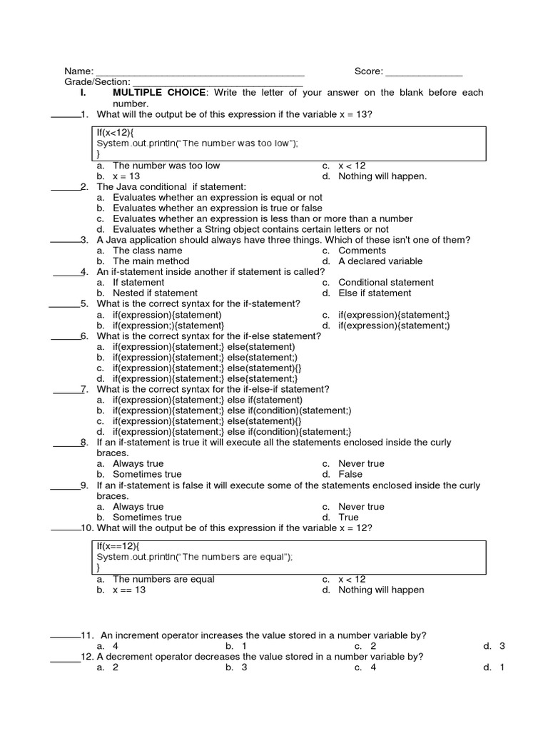 Java Programming Quiz | PDF | Areas Of Computer Science | Software ...