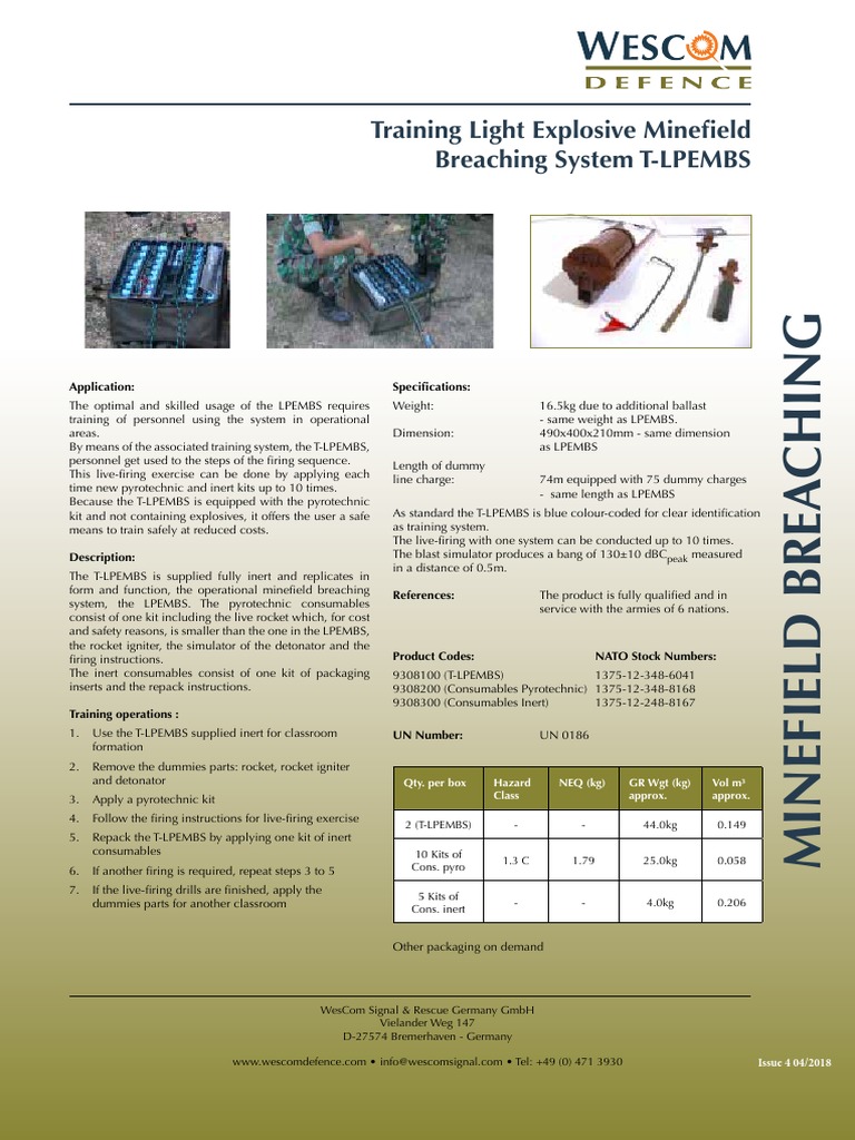 Training Light Explosive Minefield Breaching System T LPEMBS | PDF ...