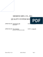 Siemens Mfg. Co., Inc. Quality System Manual: APPROVED BY: John Siemens III DATE: 21 Sept 96