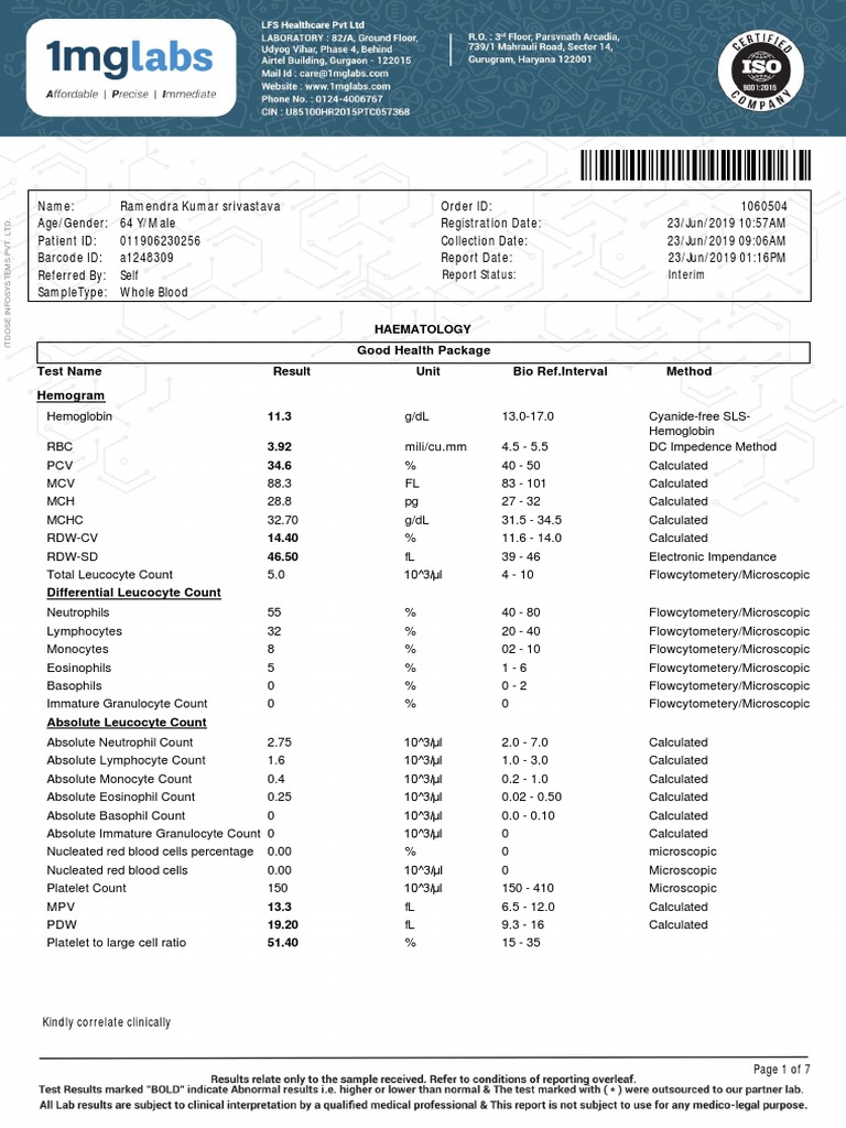 Hemogram and Biochemical Analysis Report | PDF | Thyroid Stimulating ...