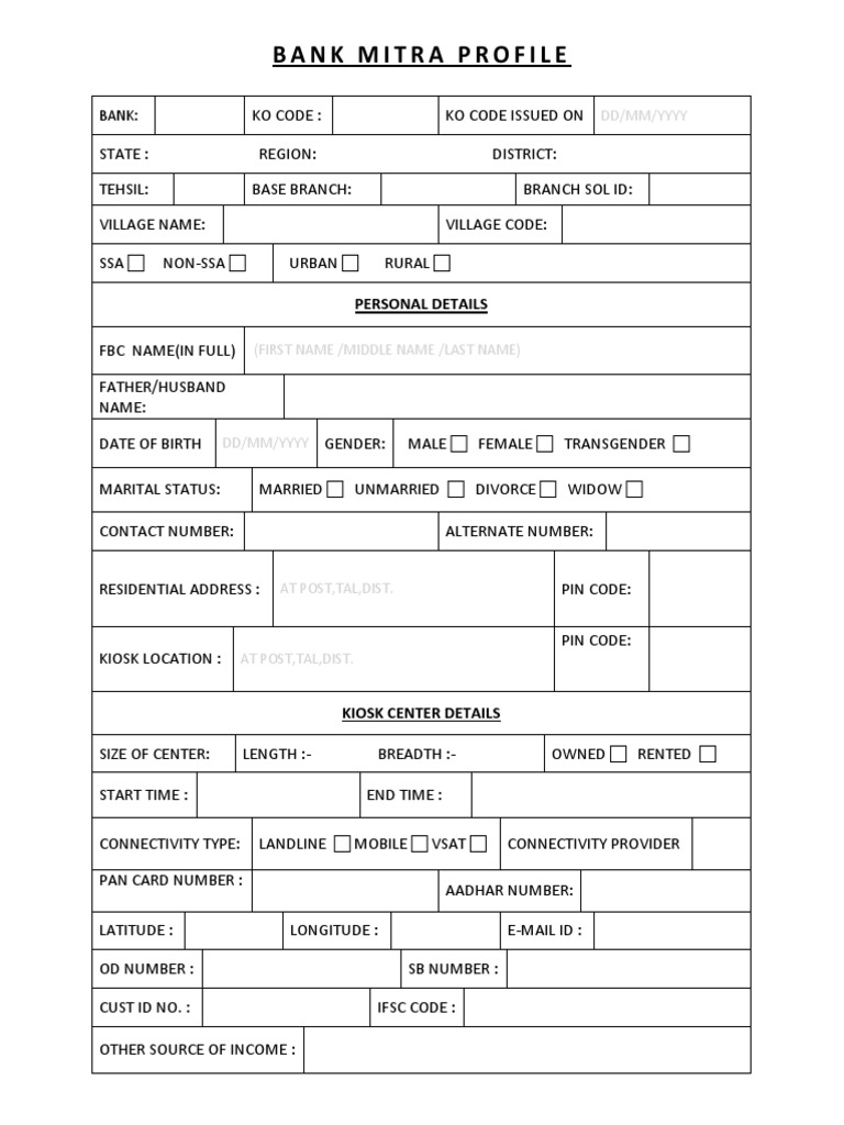Bank Mitra Profile and Registration Form | PDF