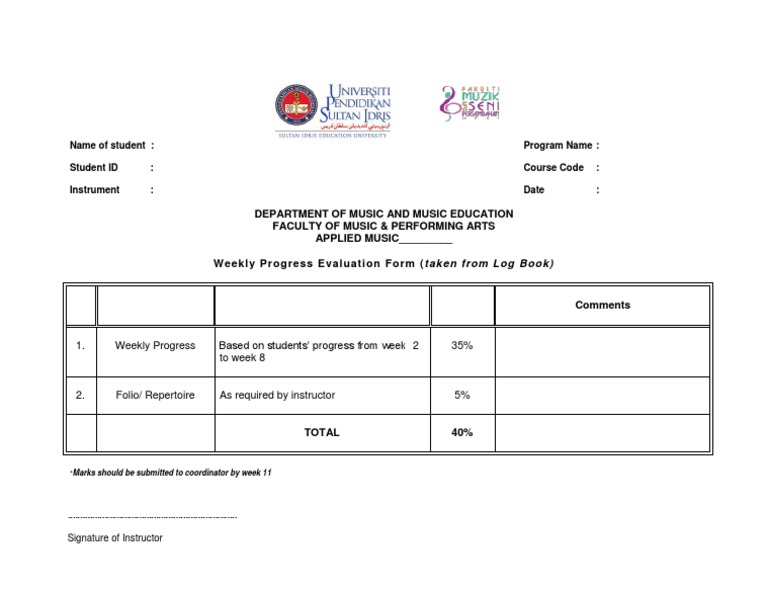 Weekly Music Progress Evaluation Form | PDF