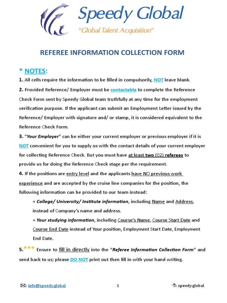 Referee Info Collection Form Guide | PDF | Business