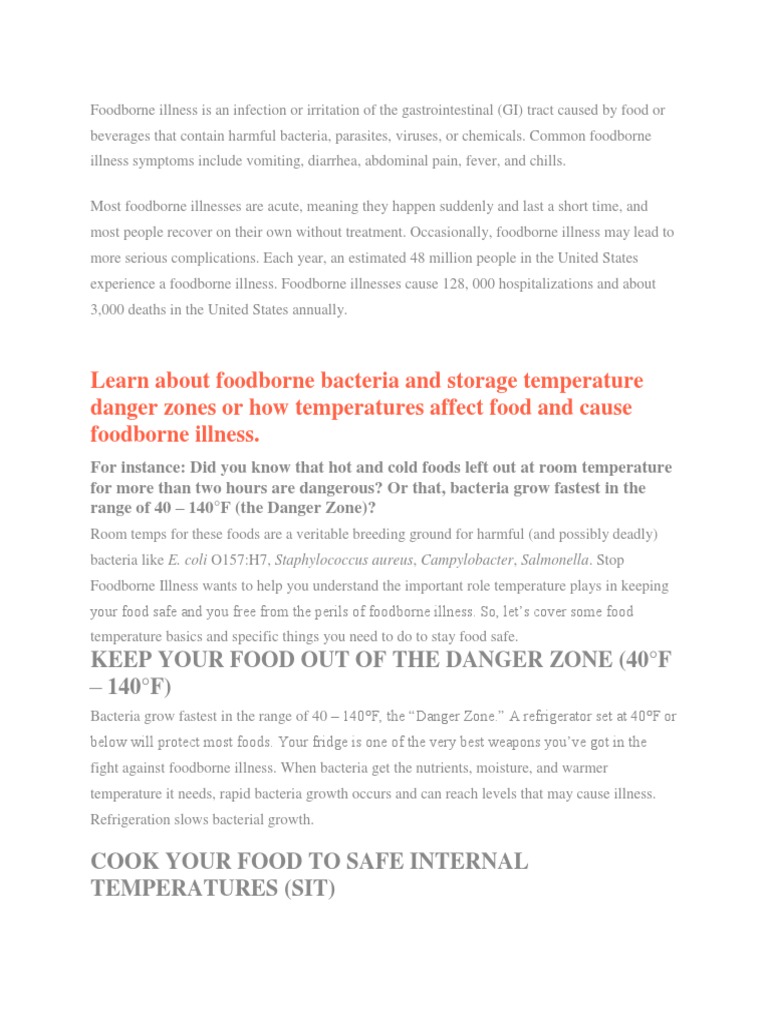 Learn About Foodborne Bacteria and Storage Temperature Danger Zones or