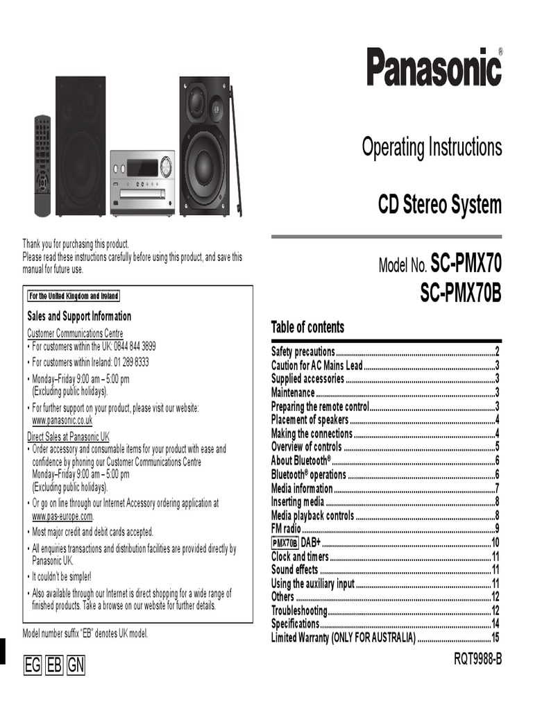 Operating Instructions: CD Stereo System SC-PMX70 SC-PMX70B | PDF
