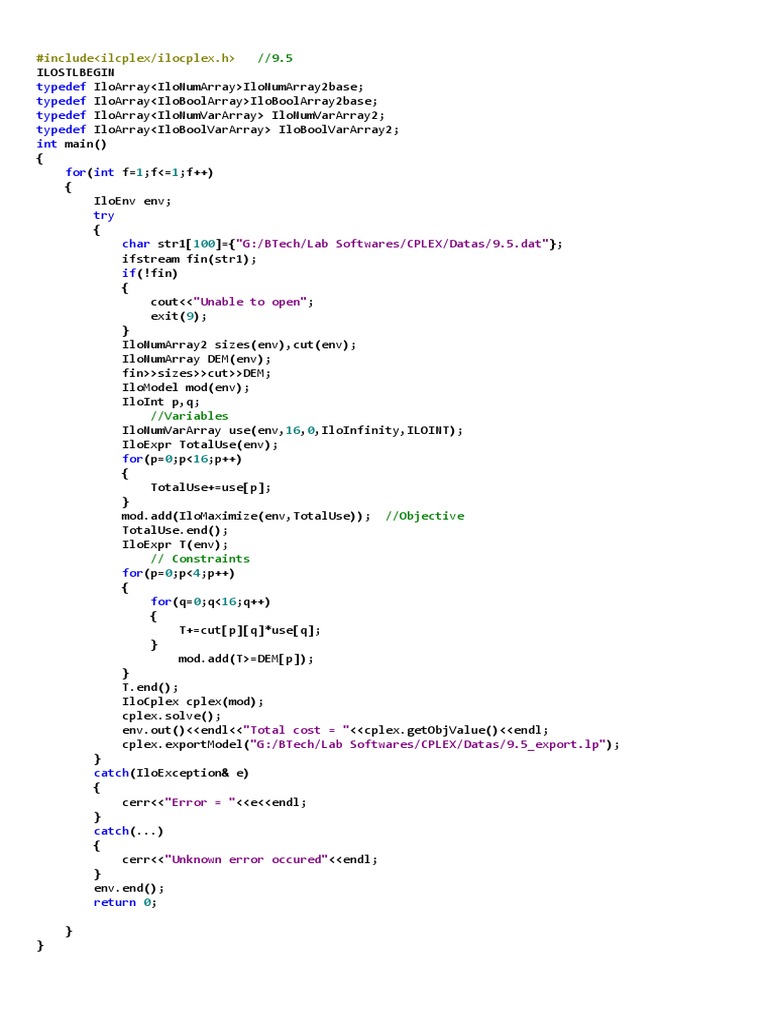 C++ CPLEX model to solve linear programming problem | PDF