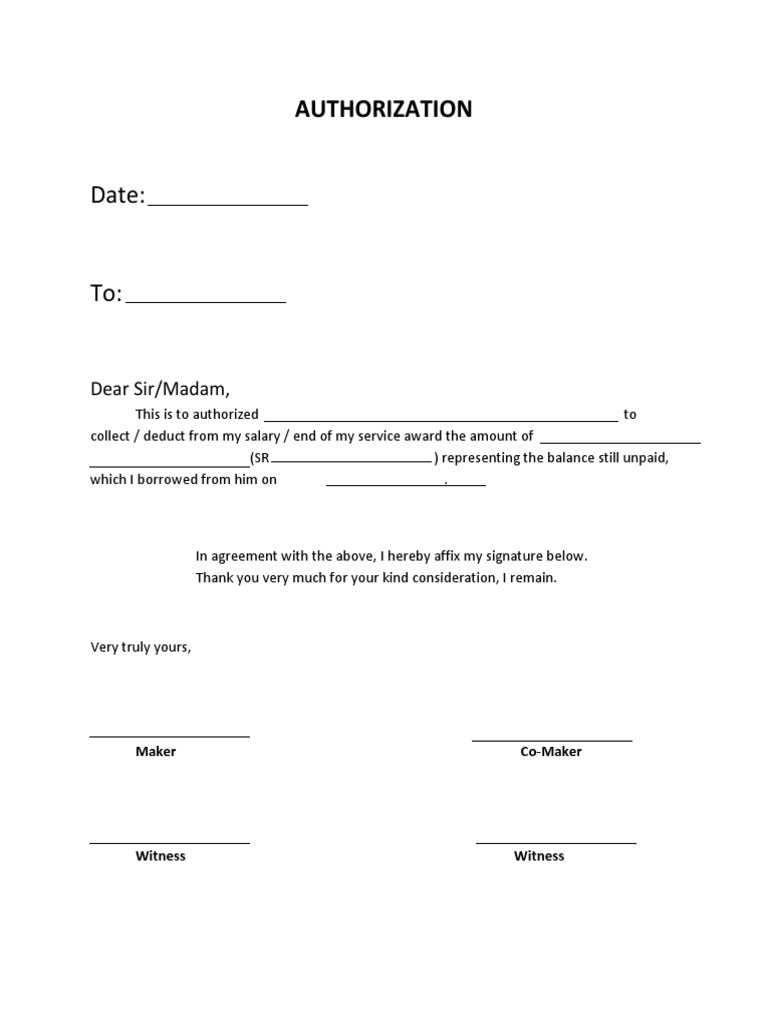 Salary Deduction Authorization Form | PDF