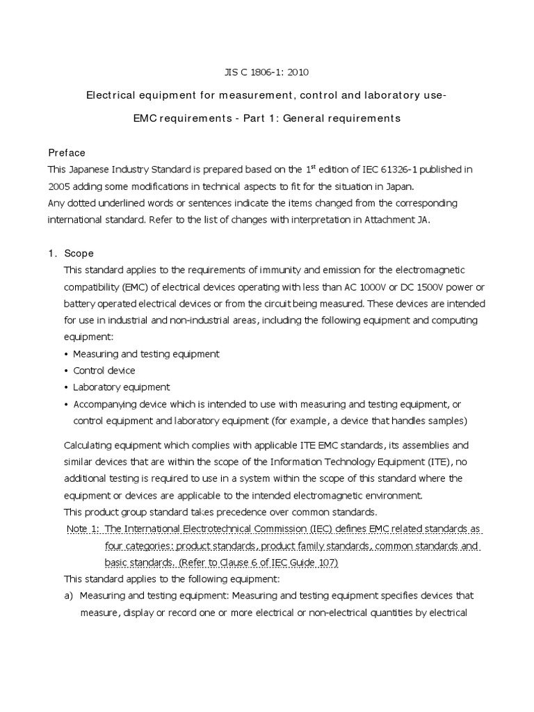 JIS C 1806-1: 2010 EMC Requirements | PDF | Electromagnetic ...