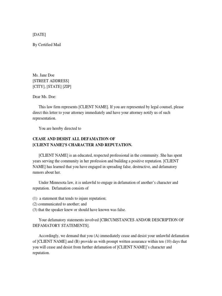 Defamation Cease and Desist  PDF