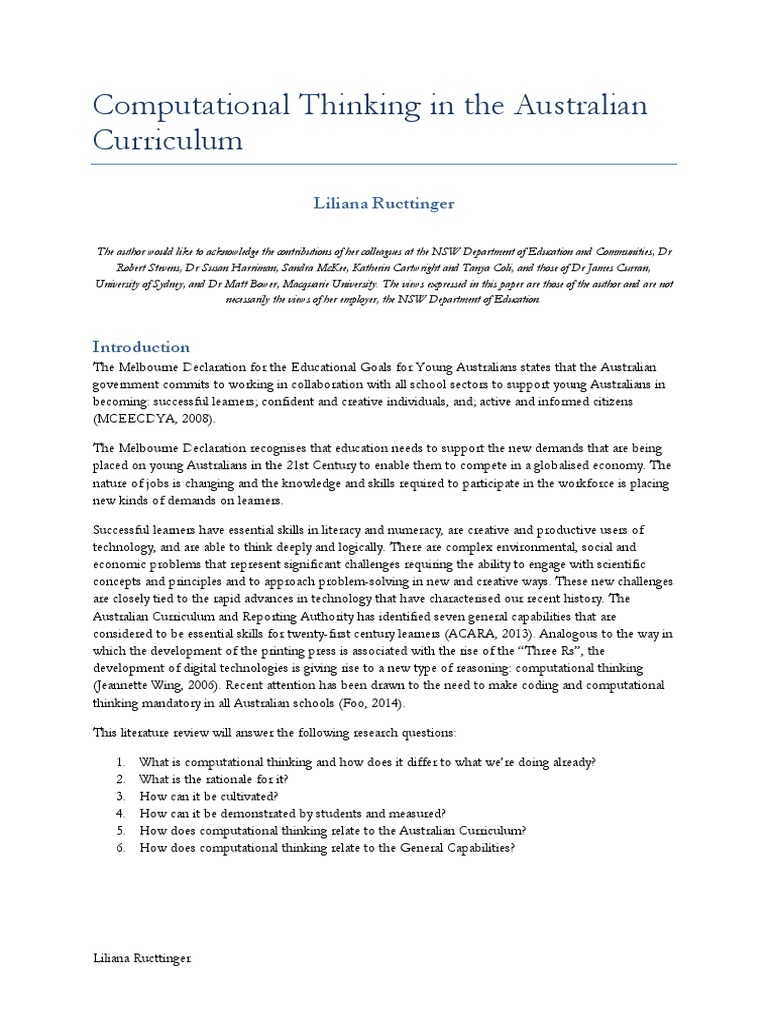 Computational Thinking in Australian Education | PDF | Thought ...