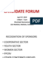 Candidate Forum: April 27, 2019 1:00pm - 5:pm Municipal Gymnasium LGU Makilala, Makilala, Cotabato