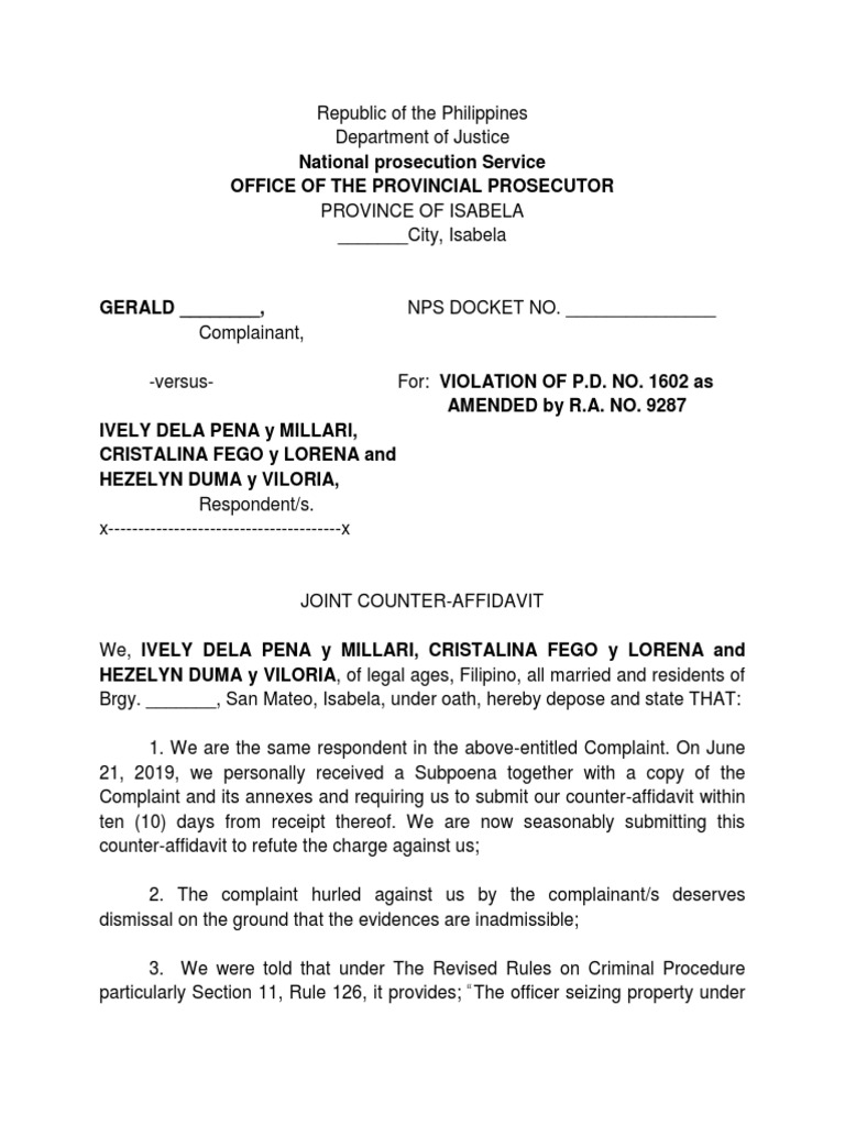 Joint Counter-Affidavit on P.D. 1602 Violation | PDF | Affidavit ...