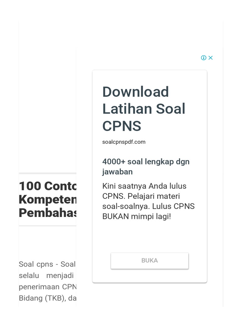 100 Contoh Soal Cpns Tes Kompetensi Dasar Tkd Dan Pembahasannya Pdf