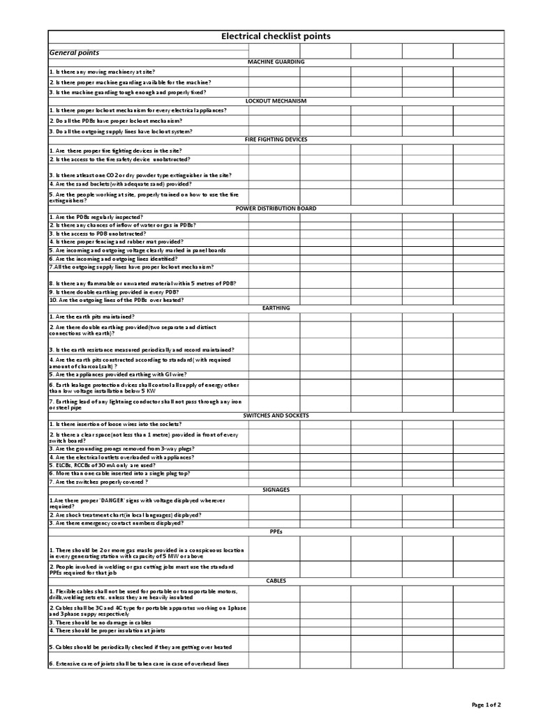 Electrical Checklist | PDF | Ac Power Plugs And Sockets | Insulator