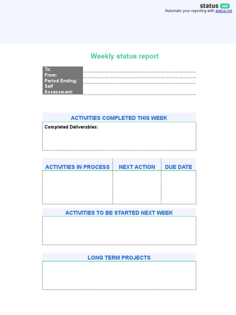 Weekly Status Report Template | PDF
