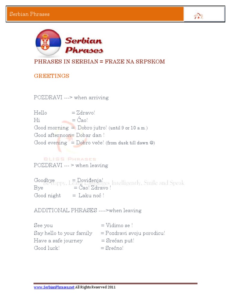 Serbian Phrases - Greetings PDF | PDF