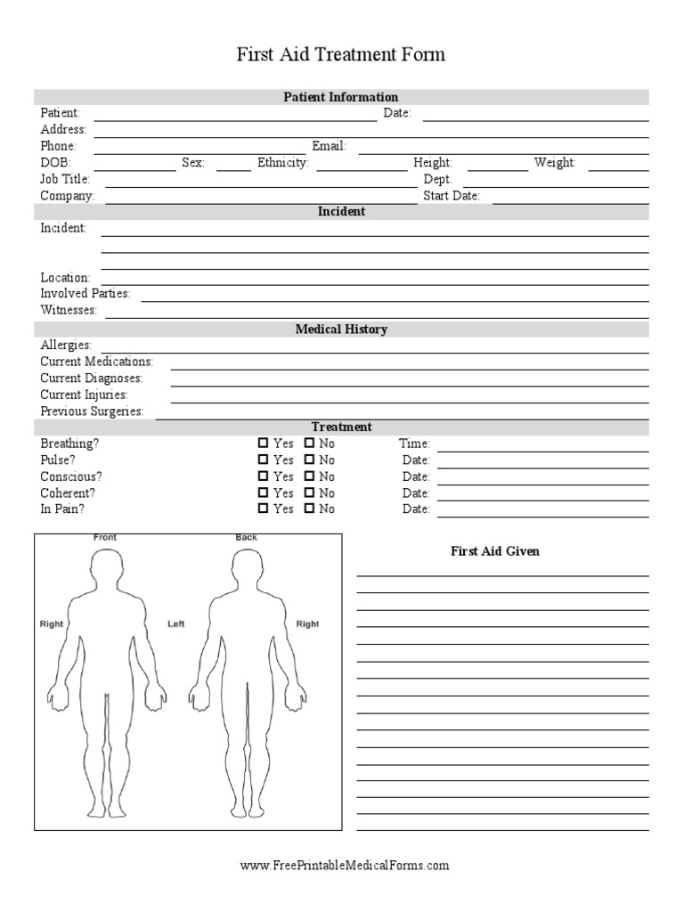 First Aid Treatment Form PDF | PDF