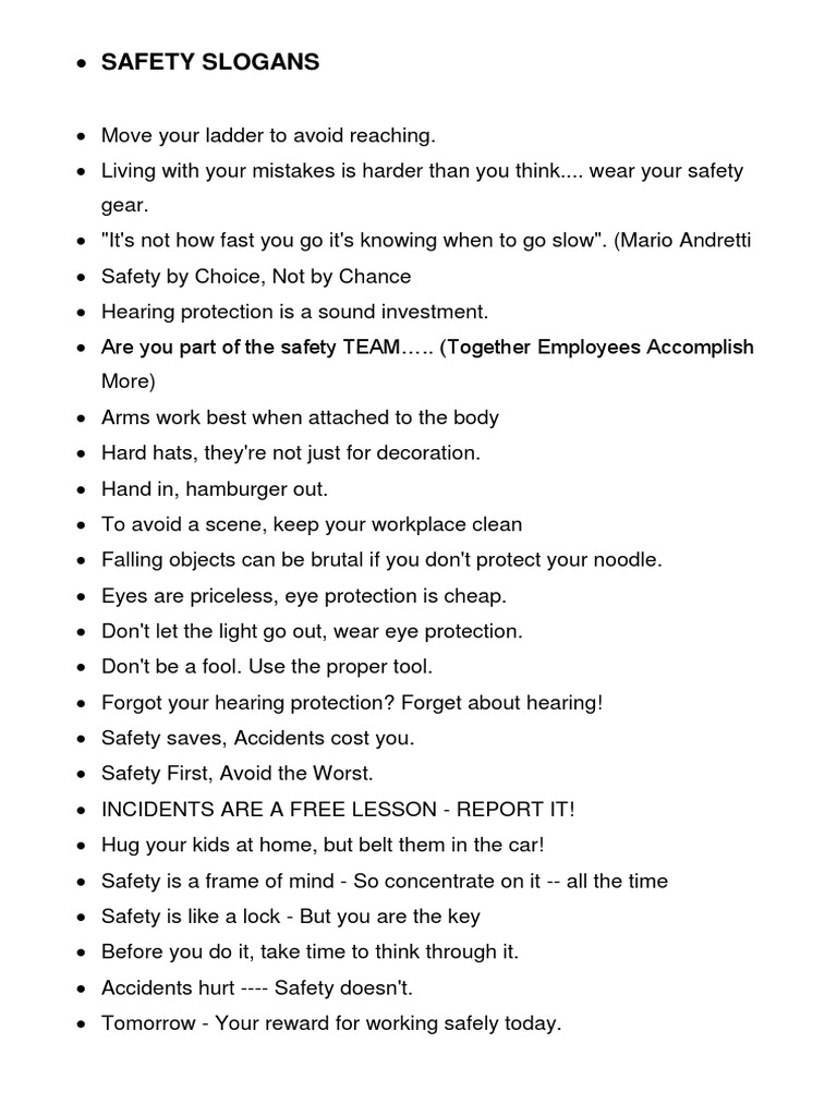 A Collection of Safety Slogans and Sayings to Promote Workplace Safety ...