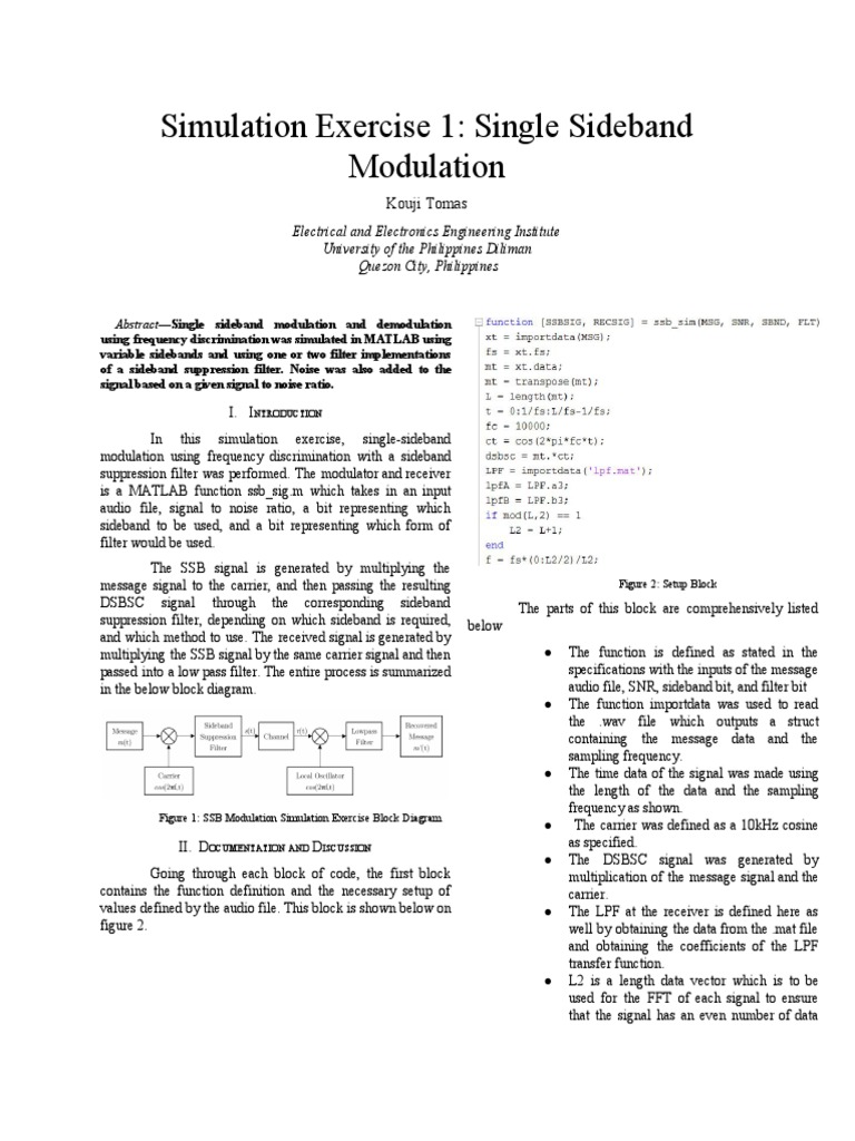 MATLAB Simulation of SSB Modulation | PDF | Spectral Density | Signal ...