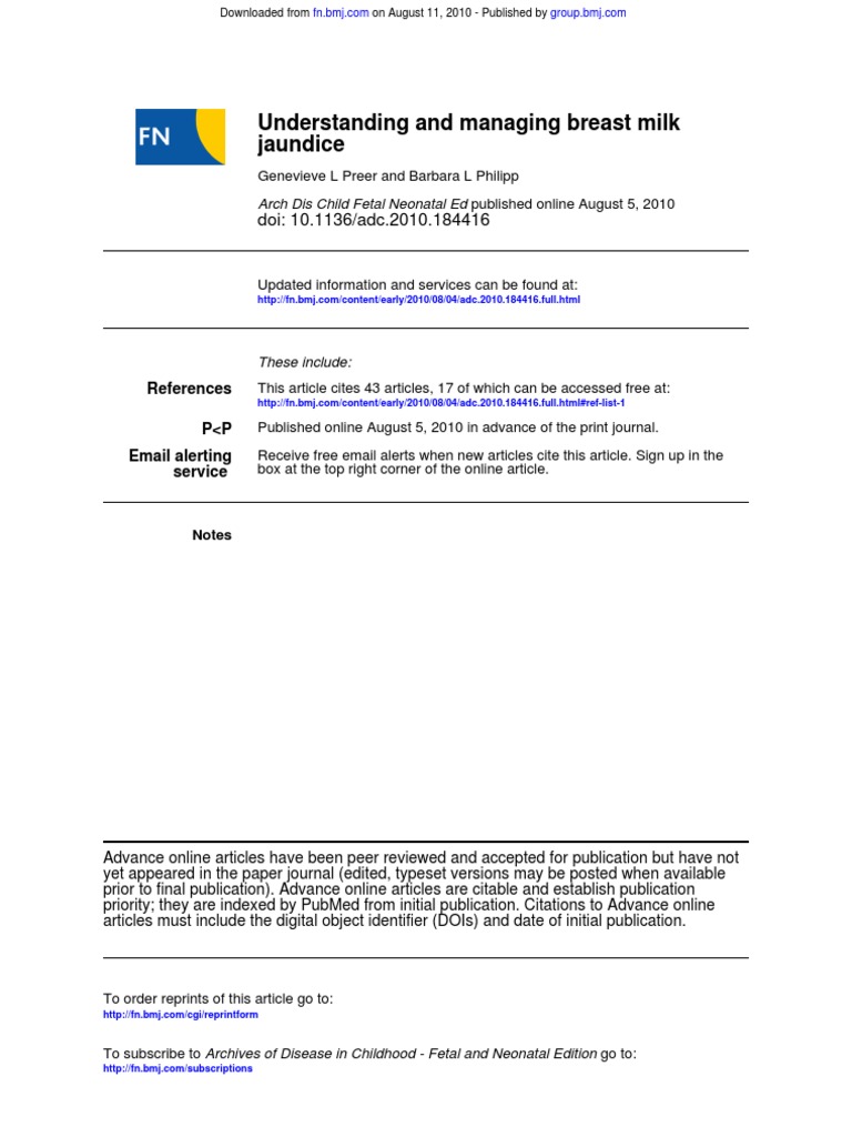 Understanding and Managing Breast Milk Jaundice PDF Breastfeeding