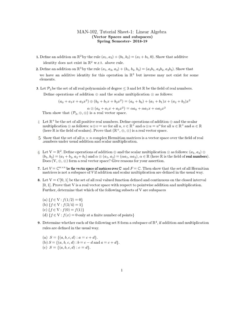 Vector Spaces and Subspaces in Linear Algebra | PDF | Linear Subspace ...