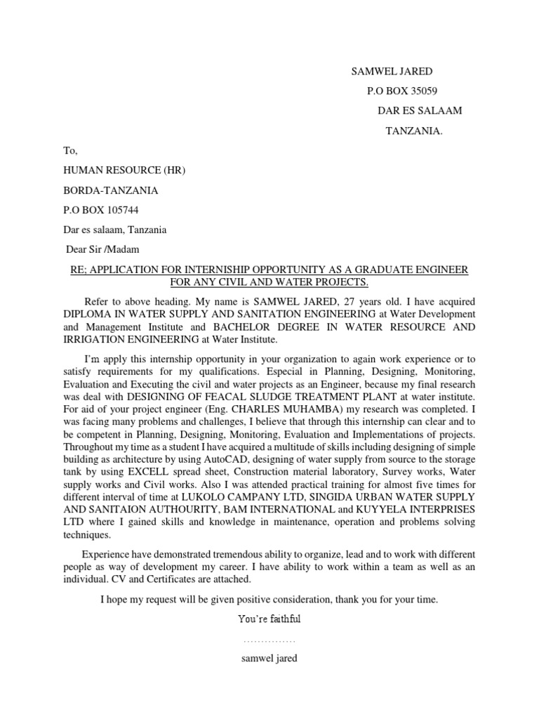 Application Letter 01 PDF Water Resources Sanitation