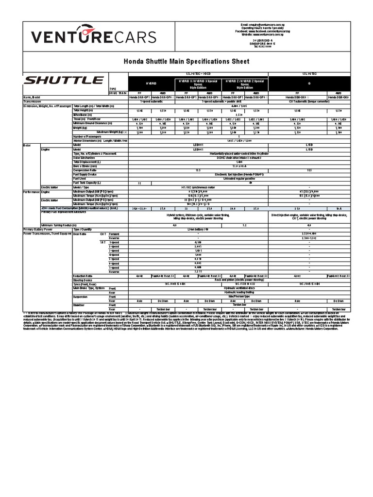 Honda Shuttle Specifications Overview | PDF | Transmission (Mechanics ...