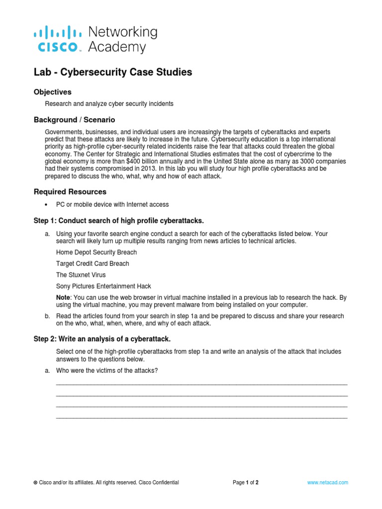 Cybersecurity Case Study Analysis Lab | PDF