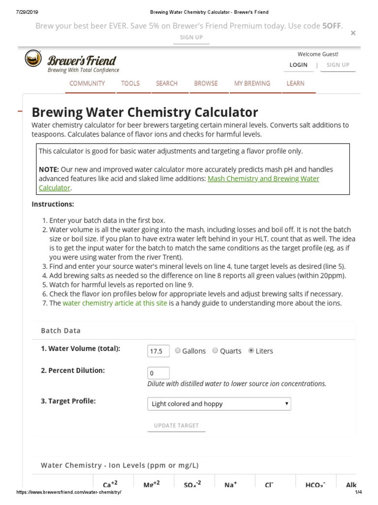 Brewing Water Chemistry Calculator Brewer's Friend PDF Sodium