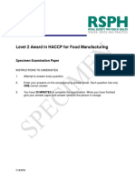 Level 2 Award in HACCP For Food Manufacturing: Specimen Examination Paper