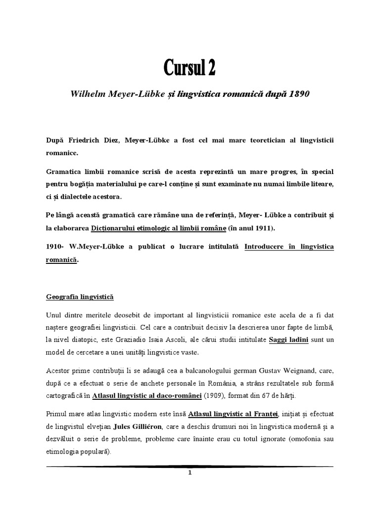 Filologie Romanica - CURSUL 2 | PDF