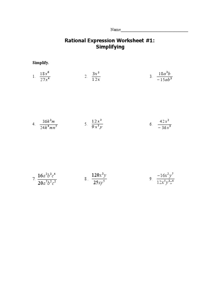 M3 Rationalworksheets1-15 1 | PDF | Fraction (Mathematics) | Notation