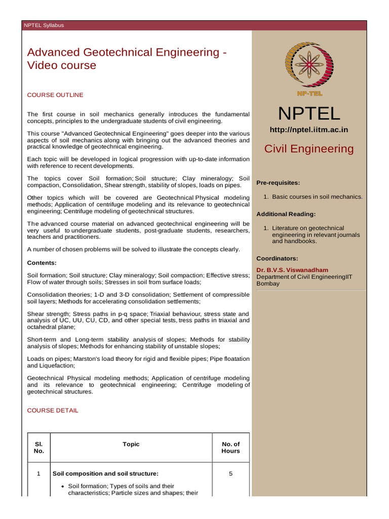 Advanced Geotechnical Engineering Course | PDF | Geotechnical ...