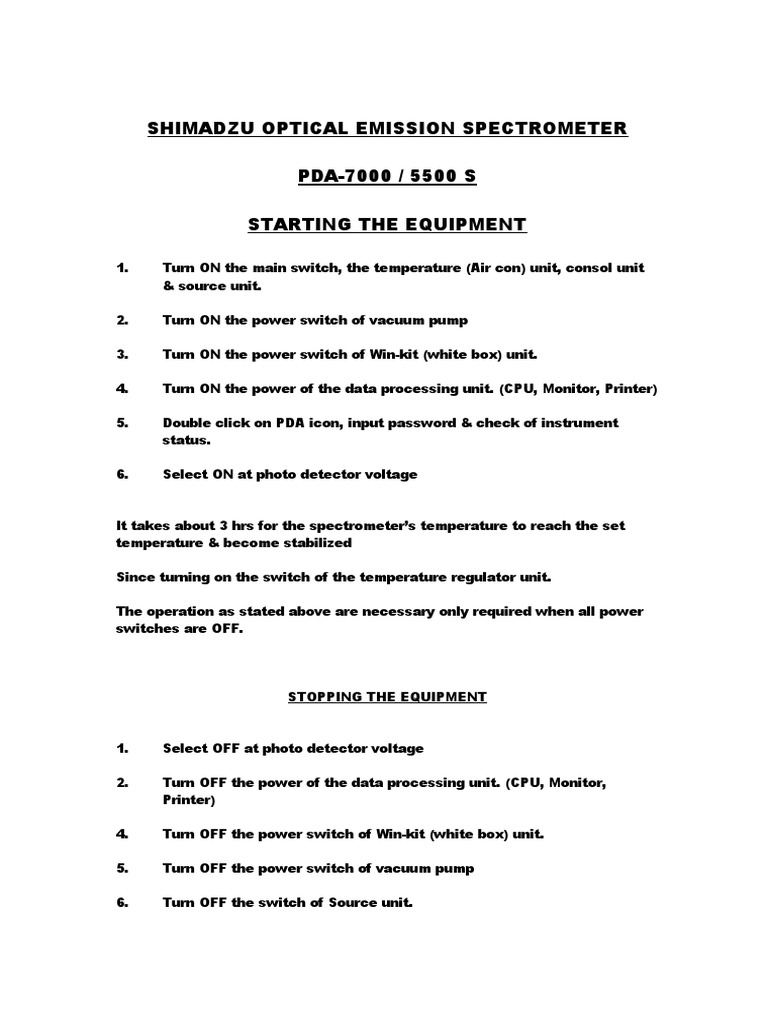 Shimadzu Optical Emission Spectrometer PDA7000 / 5500 S Starting The