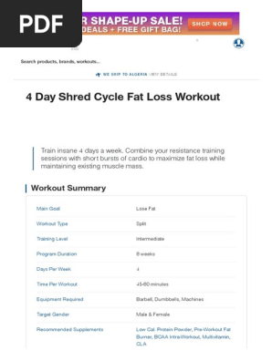 4 Day Shred Cycle Fat Loss Workout Muscle Strength Strength