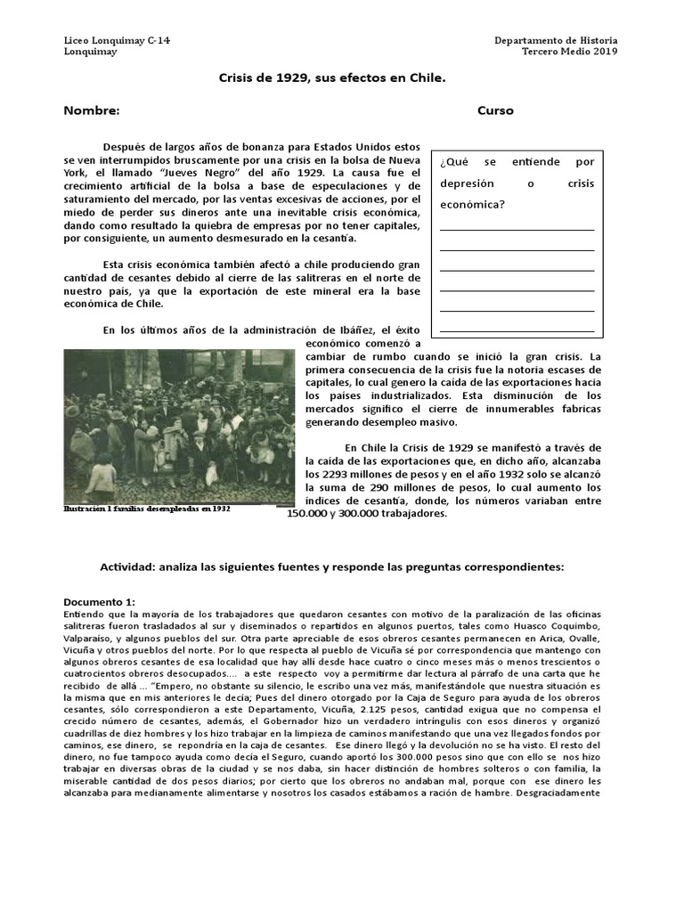 Impacto de la Crisis de 1929 en Chile | PDF | Gran depresion | Desempleo
